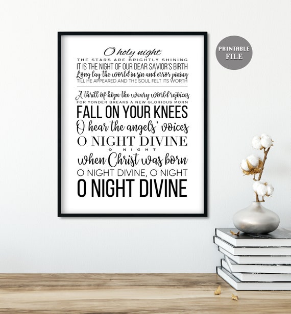 O Holy Night Lyrics, Christmas Carol, PRINTABLE Art, Christmas Lyrics, 8x10  Wall Sign, Digital DOWNLOAD Print PDF