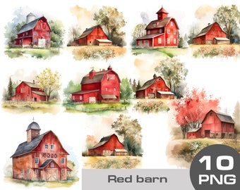 Farm barn clipart PNG, Watercolor red farm barn clipart, farmer watercolor clipart, Wooden Barn Clipart, rustic clipart, Commercial Use png