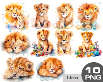 Clipart de leão fofo em aquarela, leão de berçário png, sublimação de leão, clipart de bebê leão, bebê leão PNG, clipart de uso comercial gratuito png