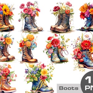 Clipart di stivali floreali. Clipart del giardino primaverile, stivali dell'acquerello con fiori png, acquerello fiori in boot clipart bundle commerciale gratuito