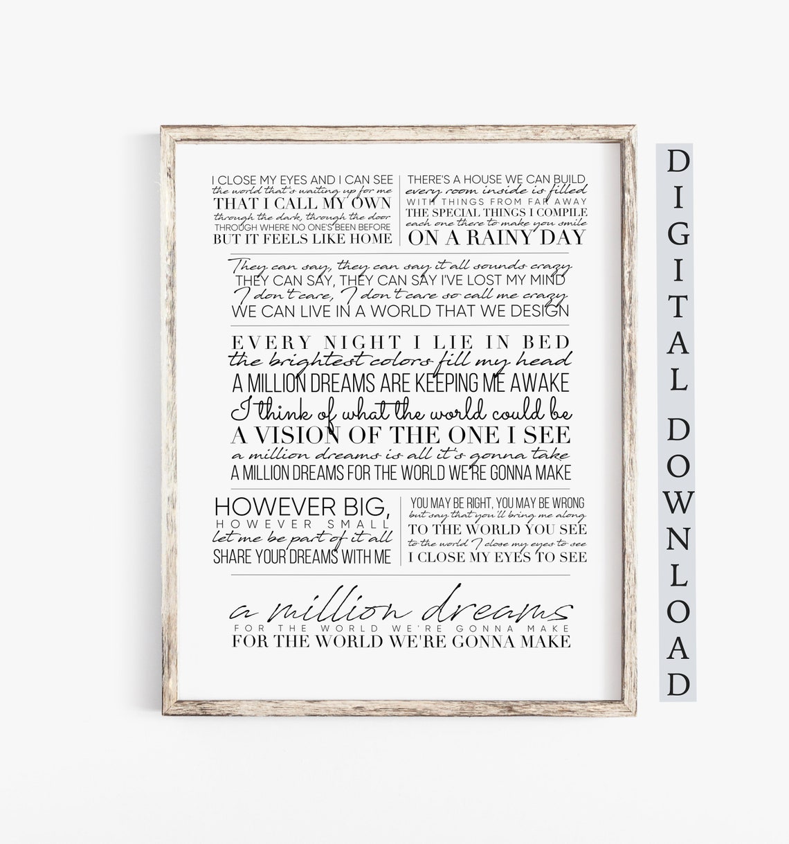 The Greatest Showman A Million Dreams Song Lyrics Print PT | Etsy