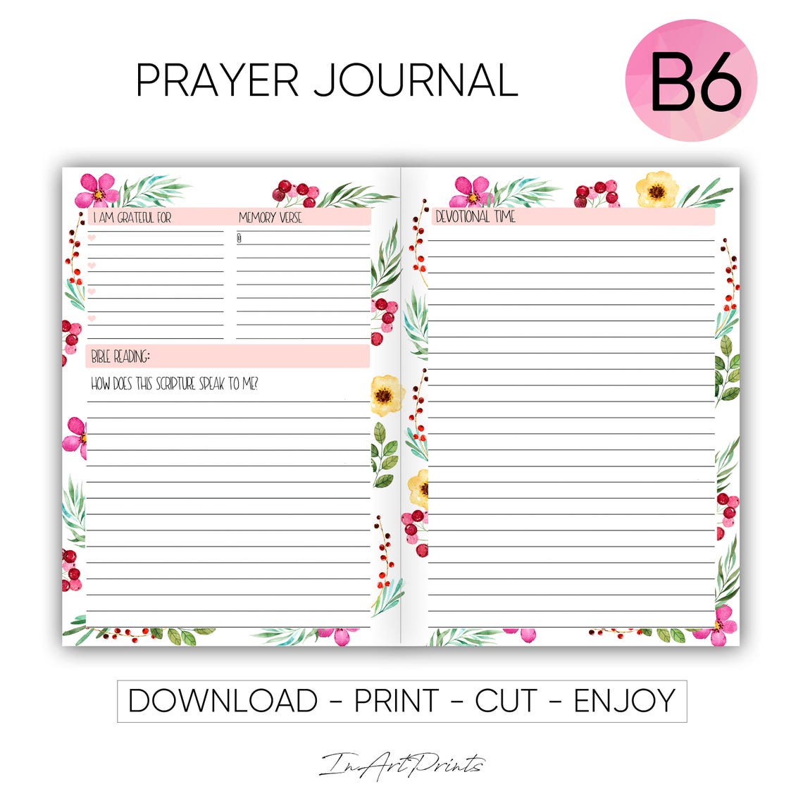 Prayer Journal B6 Inserts B6 Printable Inserts TN Inserts - Etsy