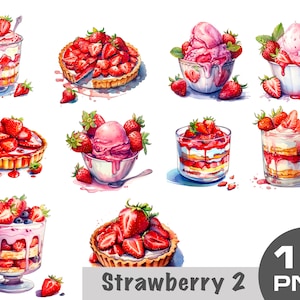 Aquarel Aardbei clipart png, Aardbeientaart png, Aardbeienijs png, Aardbeiencake, Aardbeiendessert, Aardbeiencheesecake