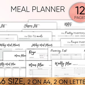 Meal Planner Printable, Weekly Meal Planner, Menu printable, Grocery list, shopping list, A6 inserts, meal printable, A6 printable, menu A6