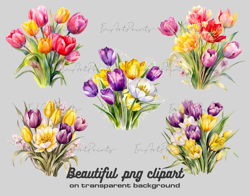 Watercolor Tulips Clipart Png, Tulips Bouquet Clipart, Spring Flowers ...