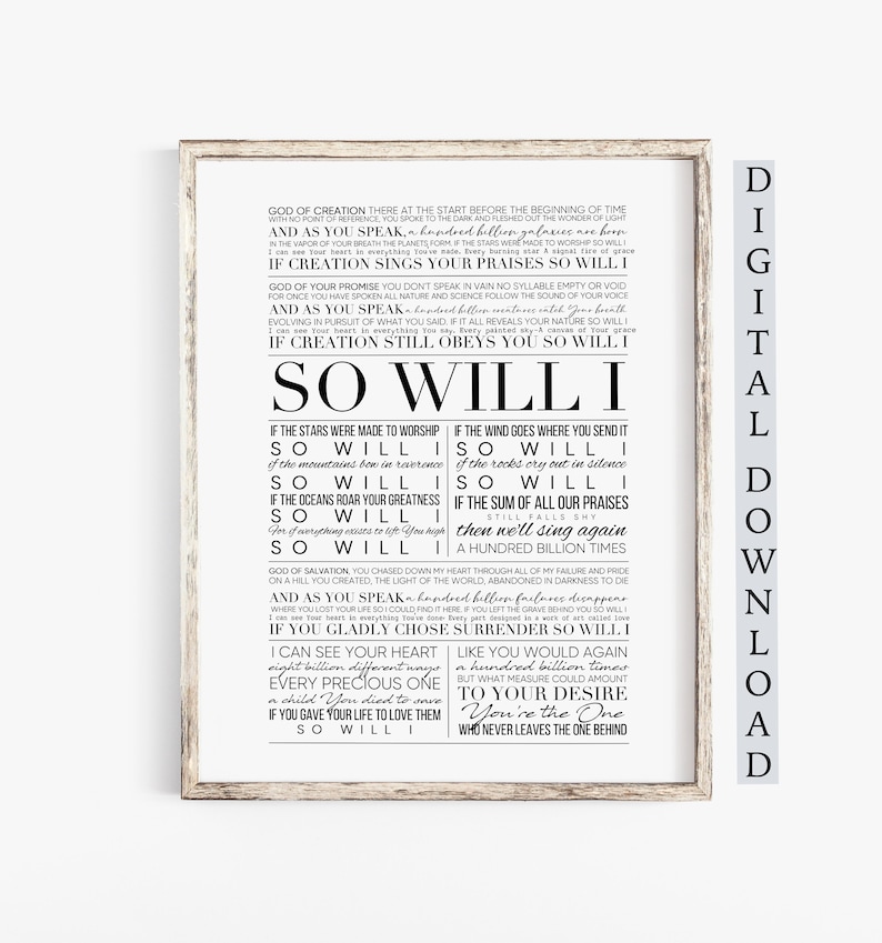 So Will I by Hillsong United Song Lyrics Printable Black and | Etsy