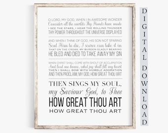 How Great Thou Art Hymn Wall Art, Hymn Lyrics Wall Art Print, Instant Download, Then Sings my soul Printable Lyrics