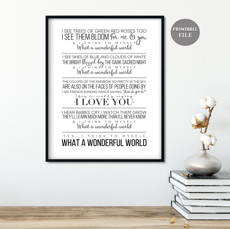 And I think to myself What a Wonderful World Printable Living Etsy