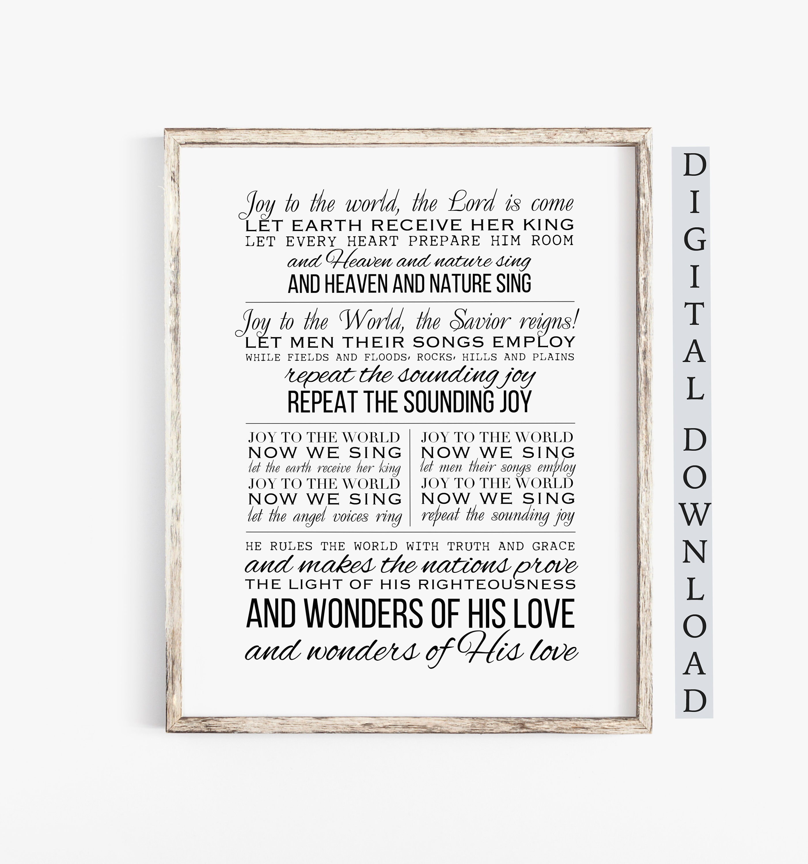 Joy to the World Christmas Printable Lyrics Wall Art, A Christmas Carol, INSTANT DOWNLOAD, Song Lyrics Art, Christmas Decorations, Carol