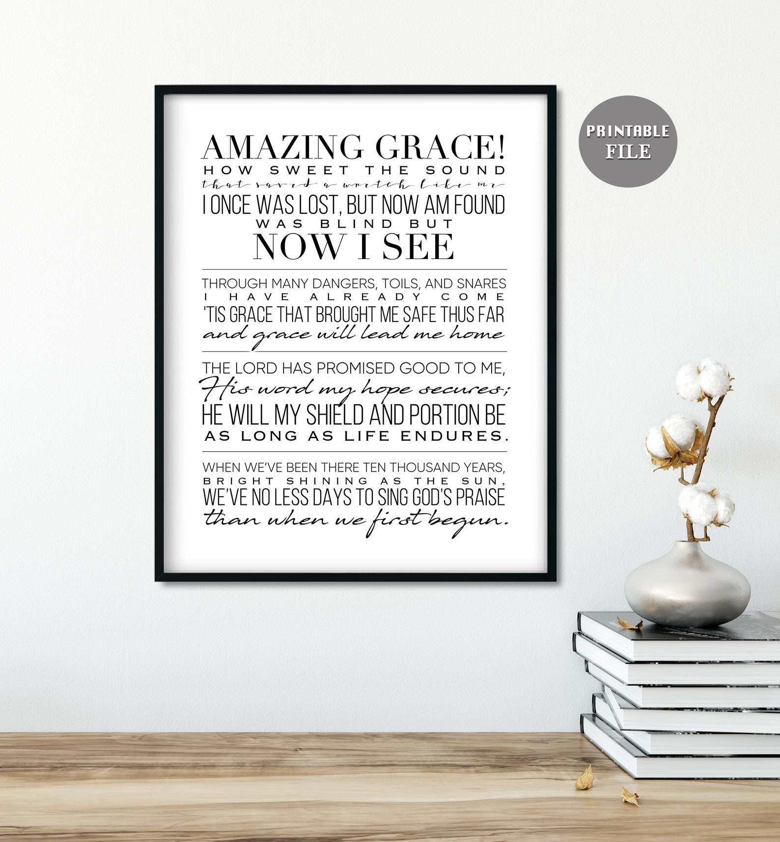 Amazing Grace Printable Lyrics Printable Hymn Wall Decor Etsy