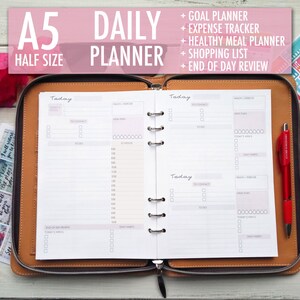 Daily Planner, Printable Insert, Daily Planner, Daily Planner Pages, A5 Planner Inserts, A5 Planner, Filofax A5, To Do List, Undated Planner image 1