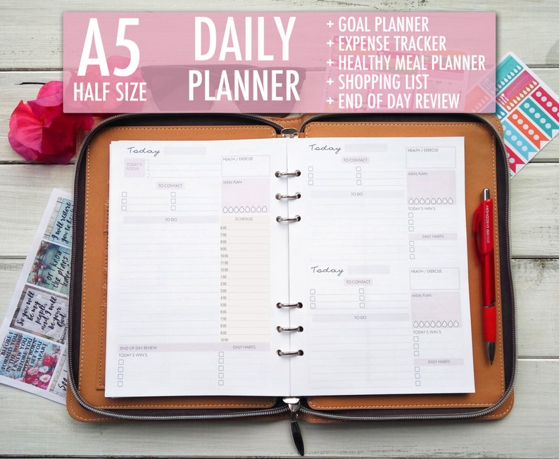 Daily Planner, Printable Insert, Daily Planner, Daily Planner Pages, A5 Planner Inserts, A5 Planner, Filofax A5, To Do List, Undated Planner image 1