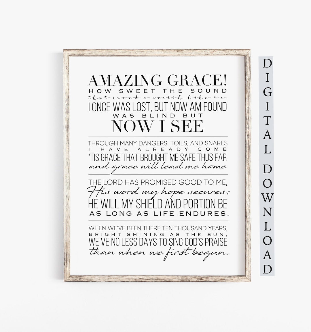 Amazing Grace Printable Lyrics, Printable Hymn Wall Decor, Christian