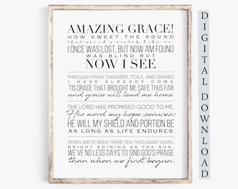 Amazing Grace Printable Lyrics, Printable Hymn Wall Decor, Christian Wall Decor, Amazing Grace Printable Hymn, Instant Download