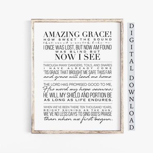 Amazing Grace Printable Lyrics Printable Hymn Wall Decor Etsy