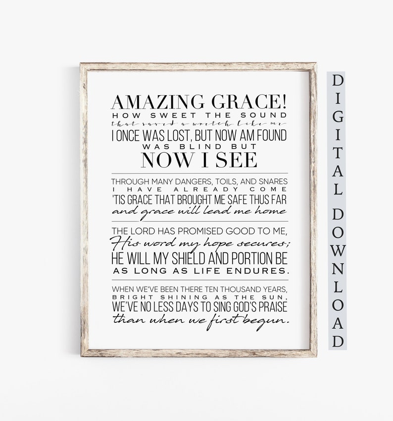 Amazing Grace Printable Lyrics Printable Hymn Wall Decor | Etsy