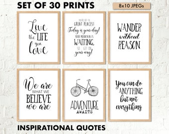 Inspiration Quote Prints Bundle, Black and White Prints, Set of 30 quotes, Minimalist Quote Bundle, Printable Quote, 8x10 Quote Prints Set