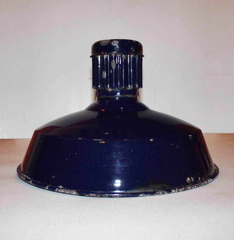 Vintage Cobalt Blue Industrial Porcelain Light Fixture Etsy