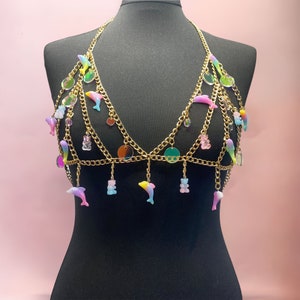 kandi festival rave chain bra top , harness,  funky rave top , mermaid  bodychain , fairy outfit , halloween mermaid