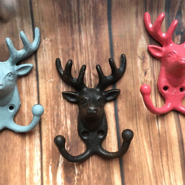 Deer head hook, cast iron hooks, cast iron deer head hooks, deer wall hooks, cast iron wall hooks, rustic home decor, rustic decor, deer