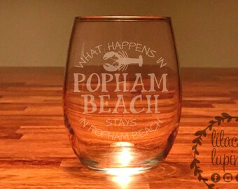 Popham Beach Maine Wine Glasses | Maine Stemless Wine Glass | Popham Beach Glass What Happens In Popham Stays In Popham