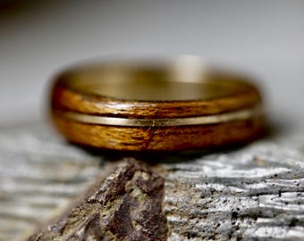 Mens Wood Wedding Band made of, Gold 14k inlay and Mahogany liner, Nature Engagement Ring, Promise Ring for Him, Mens Wood Ring,