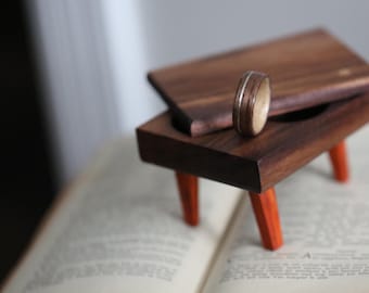 Custom Walnut Wood Wedding Ring, 14k White Gold Band, Sugar Maple Interior, Personalized Rings, Unique Wedding Band