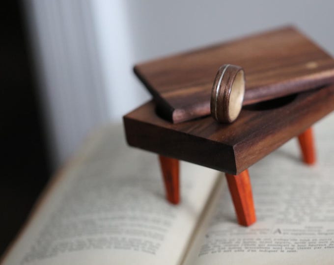 Custom Walnut Wood Wedding Ring, 14k White Gold Band, Sugar Maple Interior, Personalized Rings, Unique Wedding Band