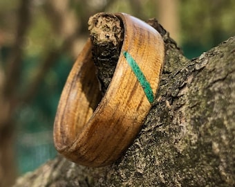 Malachite Ring, Green RIng, Celting Ring,Wooden wedding ring ,Wood ring, Mens wedding band, rings,  Jewelry, Art deco ring, Eco friendly,