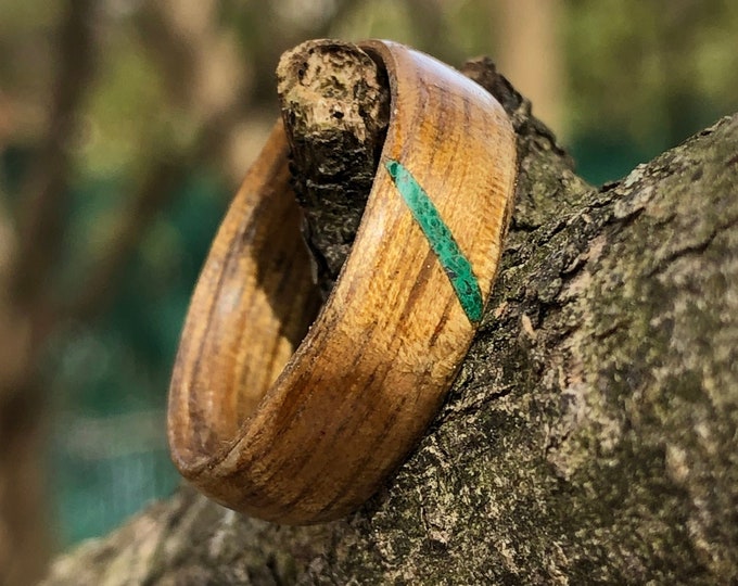 Malachite Ring, Green RIng, Celting Ring,Wooden wedding ring ,Wood ring, Mens wedding band, rings,  Jewelry, Art deco ring, Eco friendly,
