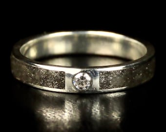 Moissanite Meteorite Inlay Ring, 18K White Gold, Wedding Band, White Gold Ring, Made in Montreal