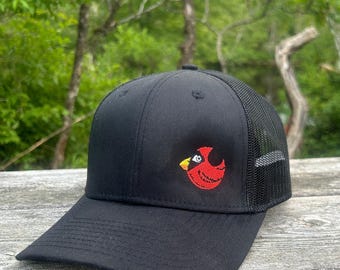Mister Cardi Luxury Baseball Cap, Bird Logo Hat, Red Bird Logo, Cardinal Souvenir, Casquette,  Black Cap