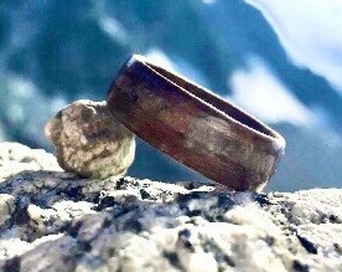 Mont Blanc Ring, Black ebony ring inlaid with quartz from Mont Blanc, French Alps - A wedding ring with recycled wood - Personalized gift,