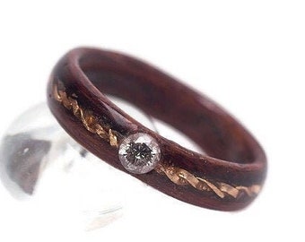 Twisted Gold Men's Wedding Band, Rosewood Engagement Ring, Women's Ring, Wedding Jewelry, Rosewood Band, Couple's Ring