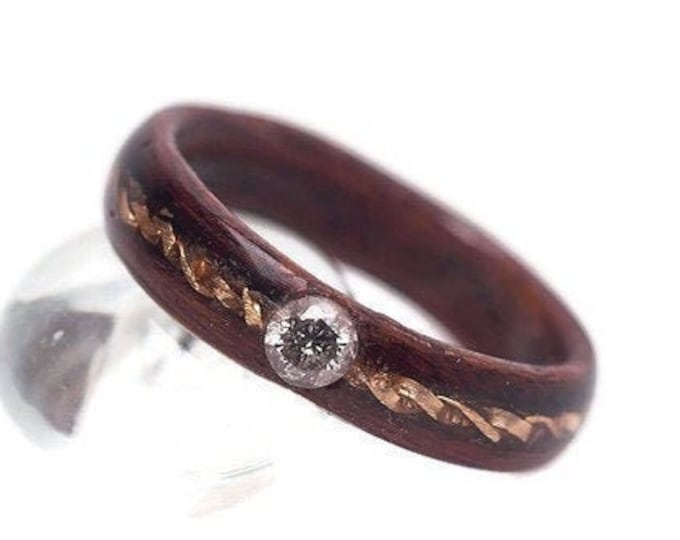 Twisted Gold Men's Wedding Band, Rosewood Engagement Ring, Women's Ring, Wedding Jewelry, Rosewood Band, Couple's Ring