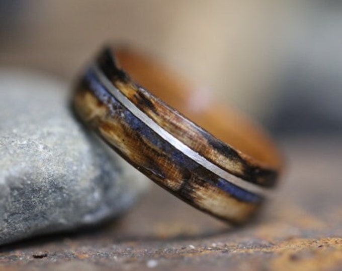 Lapis Lazuli Mens Promise Ring, Canada Maple Wood Ring, Mens Wood Wedding Band, Nature Engagement Ring, Promise Ring for Him, Mens Wood Ring