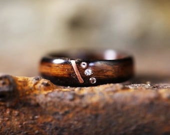 Diago Wood Ring 3 moissanites,Wood Rings, Wood ring, Wood Wedding Band, Mens Wood Ring, Wooden Jewellery, Wood wedding ring, Wooden Band