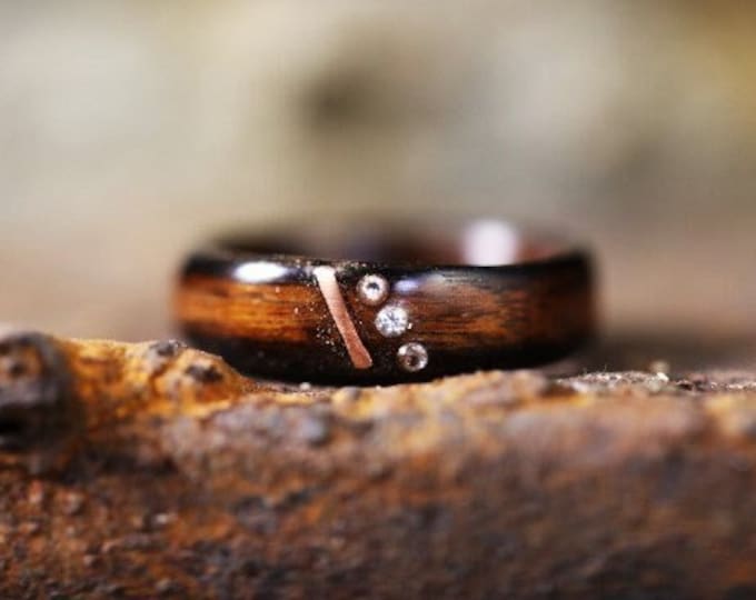 Diago Wood Ring 3 moissanites,Wood Rings, Wood ring, Wood Wedding Band, Mens Wood Ring, Wooden Jewellery, Wood wedding ring, Wooden Band