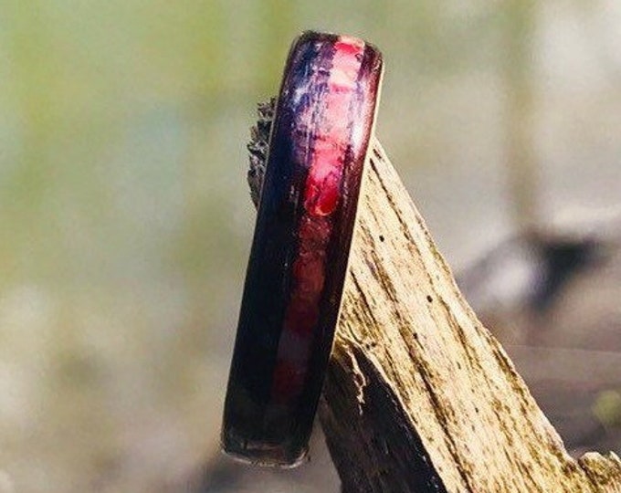 The Pacific Red Corail Luxury Ebony and Canada Maple Sugar Ring, Vintage engagement ring, Anniversary Ring, Wooden engagement ring women,