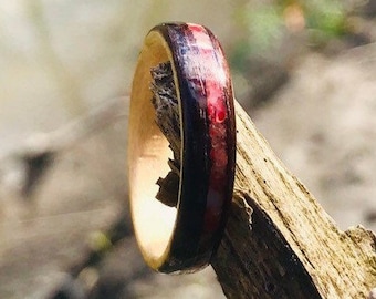 Red Coral Ring, Ebony, Statement ring, Handmade jewelry,  Wedding ring woman, Ring for man, Man wooden ring, Wood wedding band,  Montreal