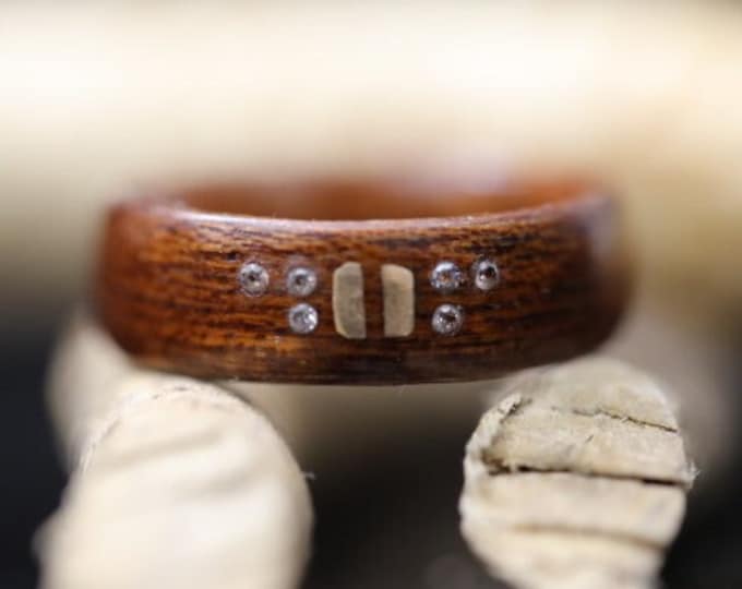 Wooden Ring Moissanite Stone 1.5mm, Wood Wedding Band, Natural Wood Jewelry, Men's Engagement Ring, Handcrafted Ring, Minimalist Ring