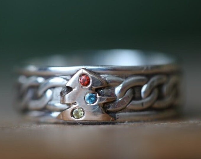 Silver Christmas Tree Ring, Sapphire Bronze Ring, Silver Band Ring, Silver Stackable Ring, Christmas Jewelry