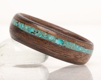 Best Sellers, Turquoise Ring made of American Walnut, Womens Wood Rings , Man Wooden Ring, Viking ring women, Bohemian Rings, Funky rings,