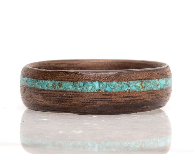 Man Wedding Band, Turquoise Gemstone Wood rings, Handcrafted recycled walnut wood and turquoise engagement ring for couple, promise ring,