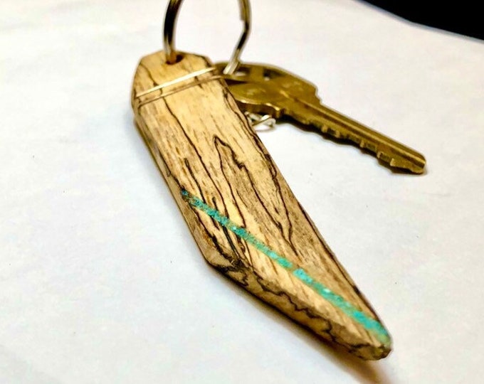 Wooden Keychain with Turquoise, Gold Inlay Keychain, 14K Gold Detail, Key Holder, Unique Gift, Elegant Design