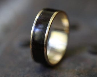 Solid Gold Wood Wedding Band, Custom Wooden Wedding Band Mens Wedding Band, Mens Engagement Ring, Mens Wood Wedding Band, Wood Wedding
