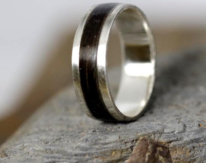 925 Silver Ring with Ebony Wood Liner -  Handmade Silver Ring, Silver Ring for Men, Personalized Silver Ring, Silver Band Handmade in Canada