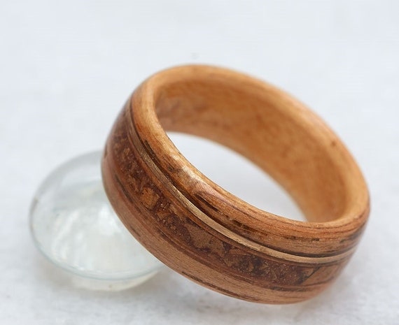 Whiskey Barrel Ring, 14K Gold Barrel Band, Whisky Barrel Jewelry, Wooden Whiskey Ring, Made in Canada, Rustic Gift