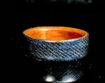 Handcrafted Denim Wood Ring, Unique Jean Ring, Handmade in Canada