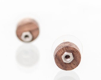 Recycled Walnut Wood Stud Earrings: Handmade in Canada, Personalized Gift